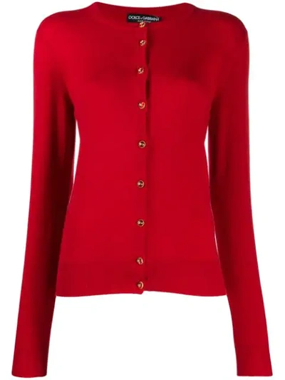 Shop Dolce & Gabbana Logo Button Up Cardigan In Red