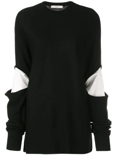 Shop Tibi Double Layer Slit Sleeve Sweater In Black