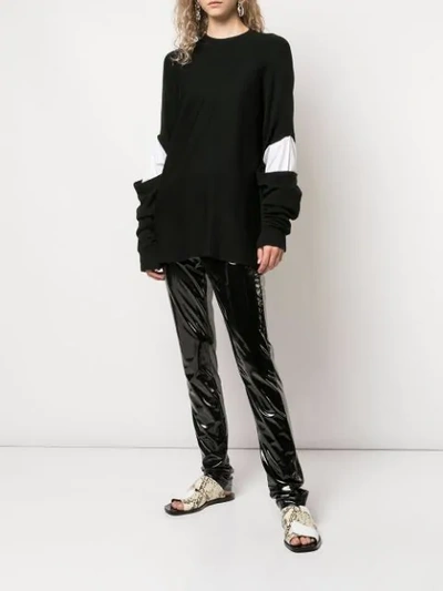 Shop Tibi Double Layer Slit Sleeve Sweater In Black