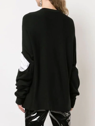 Shop Tibi Double Layer Slit Sleeve Sweater In Black