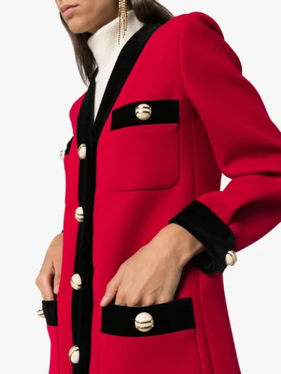 Shop Gucci Velvet Trim Single-breasted Coat In Red