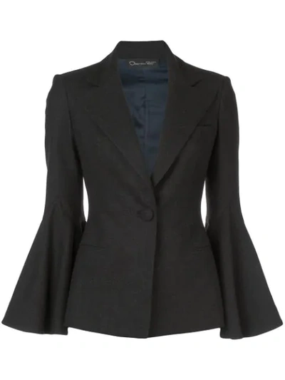 Shop Oscar De La Renta Flared Cuff Blazer In Grey