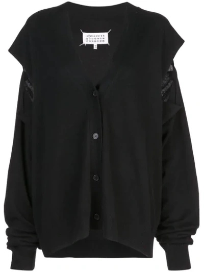 Shop Maison Margiela Cut-out Knitted Cardigan In Black