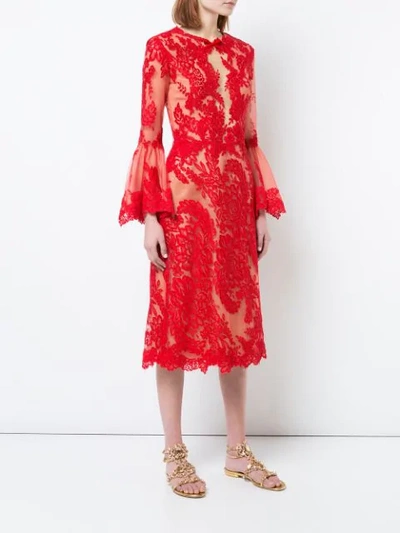 Shop Marchesa Floral Lace Dress In Red