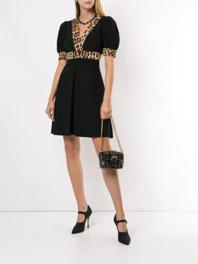 Shop Dolce & Gabbana Leopard Print Trimmed Flared Dress In Black