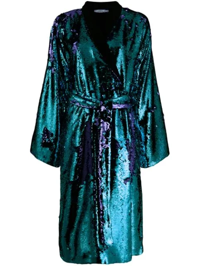 Shop Amen Sequined Wrap Midi Dress In Blue