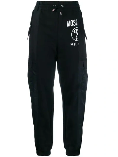 Shop Moschino Panelled Tapered Trousers In 6555 Black+nero