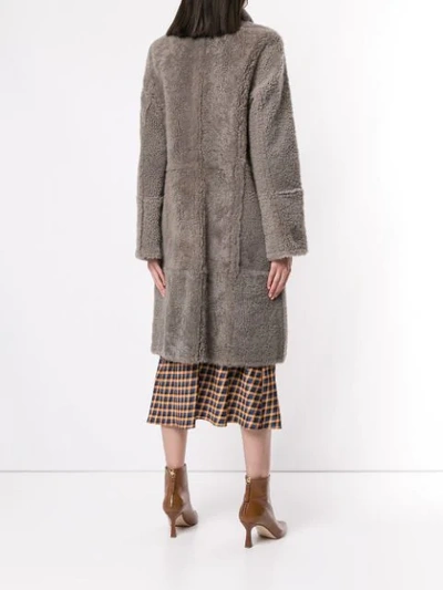 Shop Yves Salomon Shearling Mid-length Coat In Grey