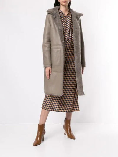 Shop Yves Salomon Shearling Mid-length Coat In Grey