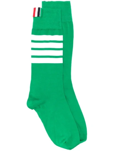 THOM BROWNE 四条纹中筒袜 - 绿色