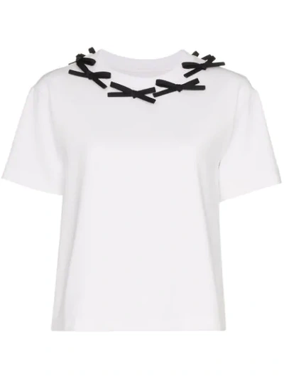 Shop Shushu-tong Shushu/tong Bow Embellished Cotton-blend T-shirt - White