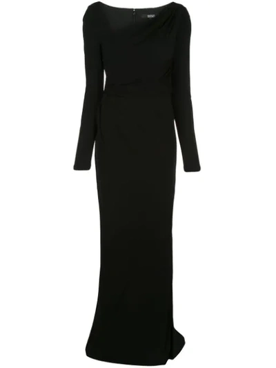 Shop Badgley Mischka Asymmetric Draped Gown In Black