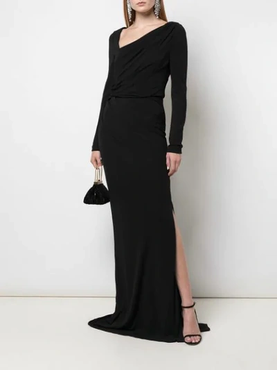 Shop Badgley Mischka Asymmetric Draped Gown In Black