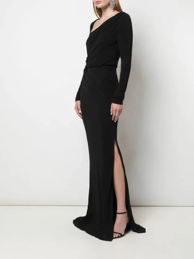 Shop Badgley Mischka Asymmetric Draped Gown In Black