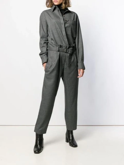 Shop Brunello Cucinelli Long-sleeve Tailored Jumpsuit In Grey