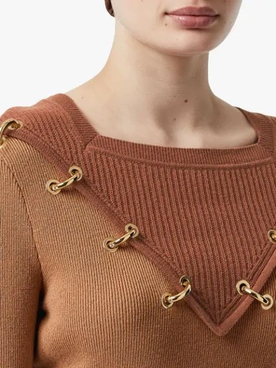 Shop Burberry Ring-pierced Two-tone Wool Cashmere Sweater In Brown