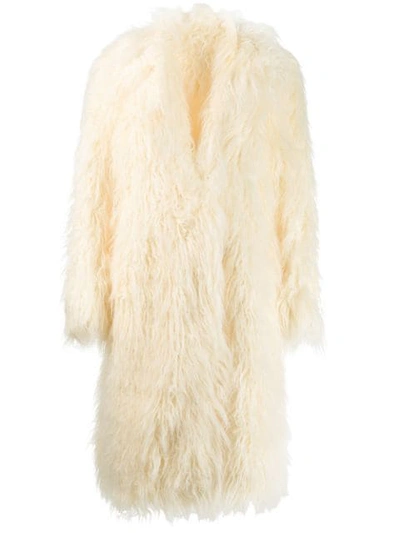 Shop Rabanne Faux Fur Oversized Coat In White