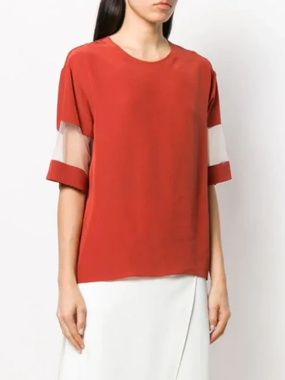 Shop Rochas Mesh-sleeve Silk Top In Orange