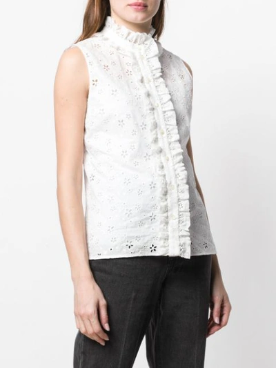 Shop Saint Laurent Floral Crochet Sleeveless Blouse In White