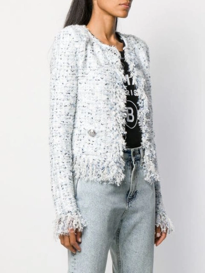 Shop Balmain Fringe-trimmed Tweed Jacket In White