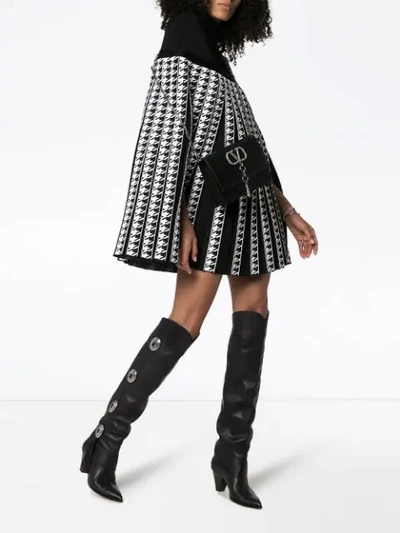 Shop Balmain Houndstooth Pleated Cape Coat In Black