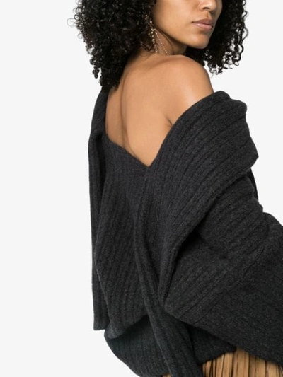 Shop Jacquemus Draped Knitted Jumper In Grey