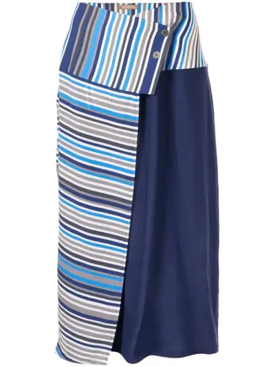 Shop Nehera Striped Wrap Skirt In Blue