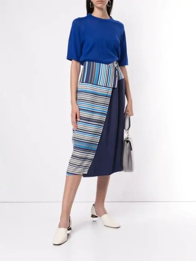 Shop Nehera Striped Wrap Skirt In Blue