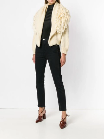 Shop Boboutic Fringed Collar Cardigan - Neutrals