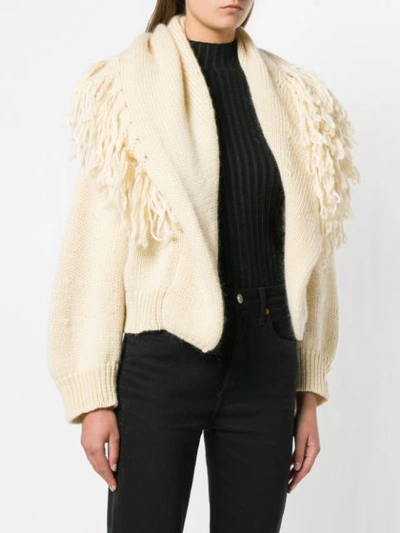 Shop Boboutic Fringed Collar Cardigan - Neutrals