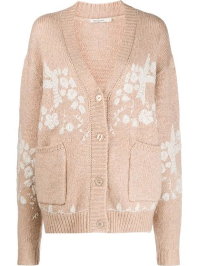 Shop Mes Demoiselles Floral Embroidered Cardigan In Neutrals