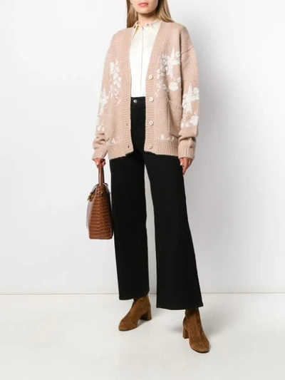 Shop Mes Demoiselles Floral Embroidered Cardigan In Neutrals