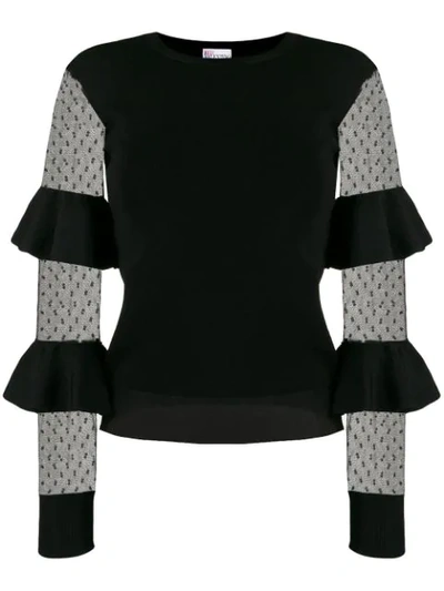 Shop Red Valentino Ruffle Panelled Sleeve Top In Black