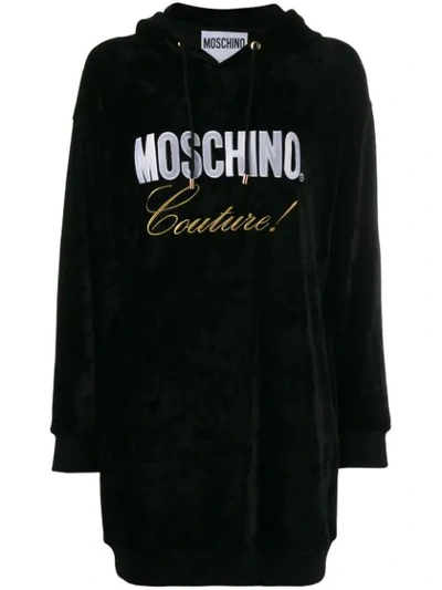 Shop Moschino Logo Print Hoodie Dress In Black