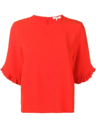 Shop Ganni Ruffled Sleeve Blouse - Red
