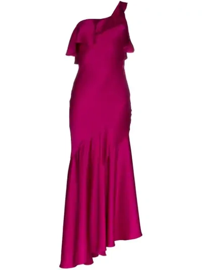 Shop Galvan One-shoulder Asymmetric Midi Dress In Pink