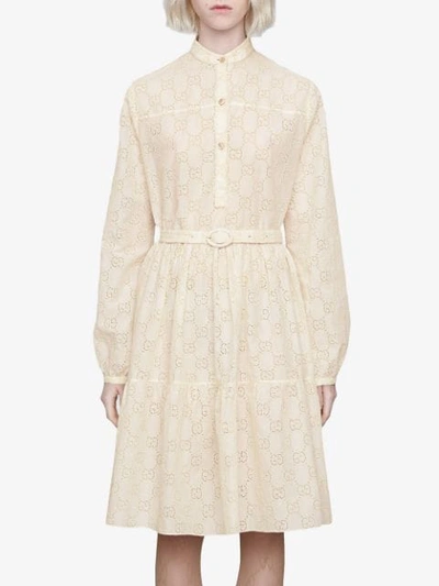 Shop Gucci Gg Broderie Anglaise Dress In White