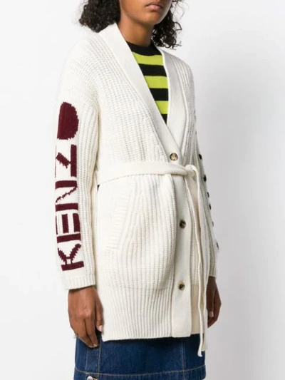 Shop Kenzo Intarsia Logo Cardigan In White