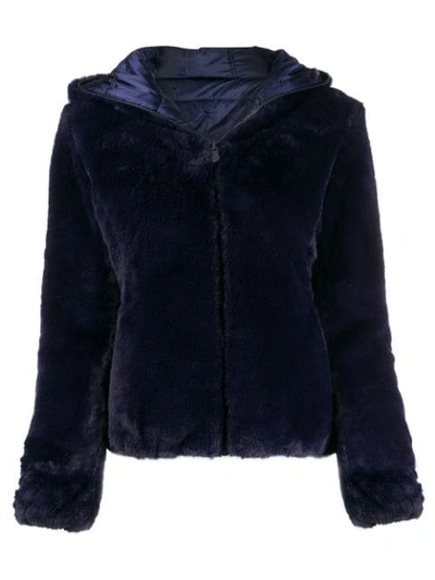 Shop Save The Duck Faux Fur Hooded Jacket In Blue