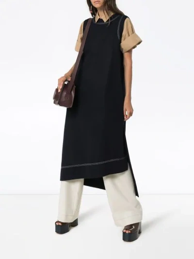 Shop Jil Sander Asymmetric Wool Midi Dress In 402 Blue