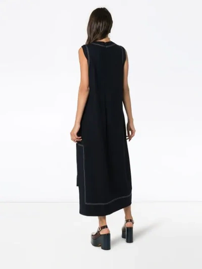 Shop Jil Sander Asymmetric Wool Midi Dress In 402 Blue