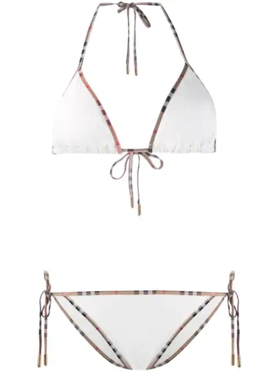 Shop Burberry Vintage Check Detail Triangle Bikini In White