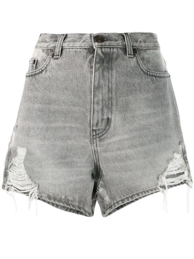 Shop Saint Laurent Distressed Denim Shorts In Grey