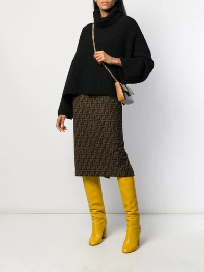 Shop Fendi Ff Print Pencil Skirt In Brown