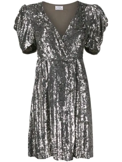Shop P.a.r.o.s.h Short Sleeve Embellished Dress In Metallic