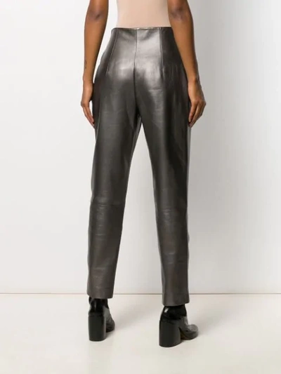 Shop Alberta Ferretti High Waisted Leather Trousers In Grey