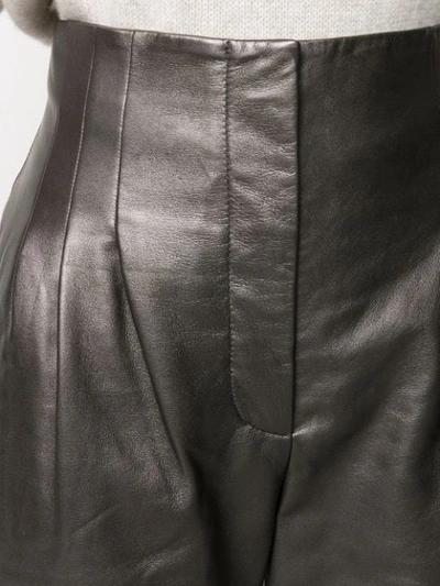 Shop Alberta Ferretti High Waisted Leather Trousers In Grey