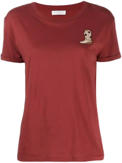 Shop Sandro Embroidered T-shirt In Red