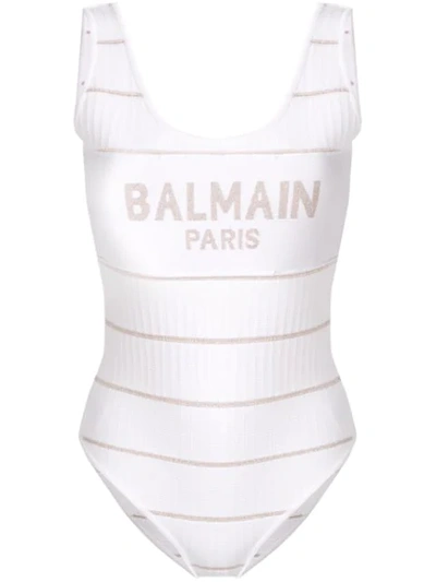 Shop Balmain Logo Knitted Body In White