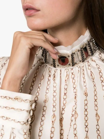 Shop Chloé High-neck Chain Detail Blouse In Neutrals
